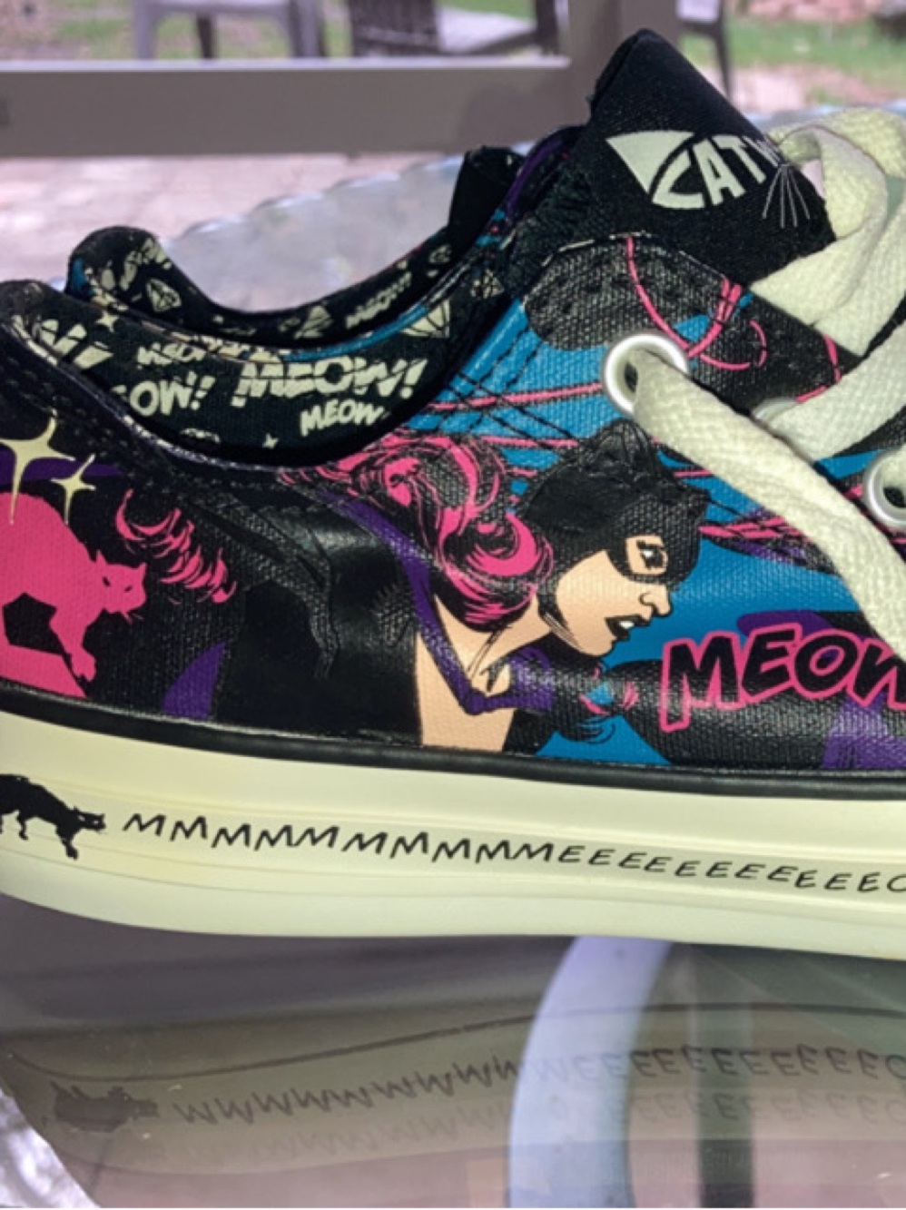 Converse Meow Graphic Low-Top Sneakers in Black/Pink/Blue